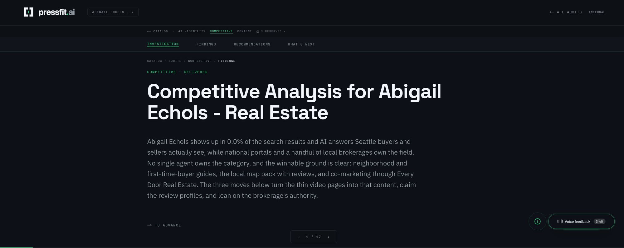 Competitive analysis in the Pressfit portal