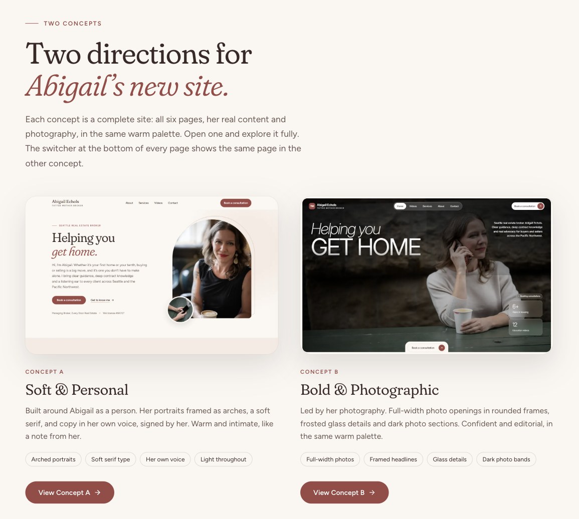 Concept review page with Concept A and Concept B