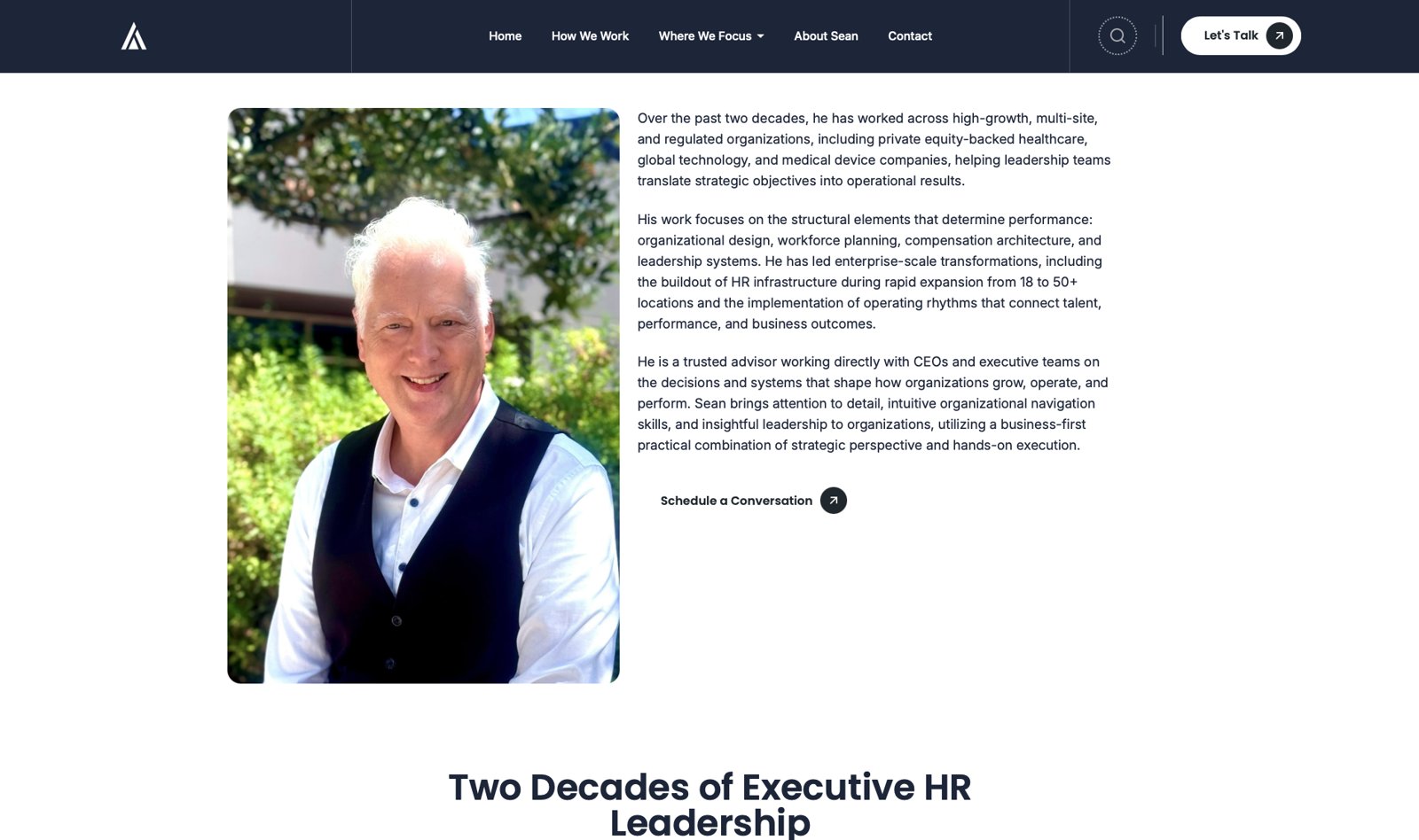 About Sean page on the launched site